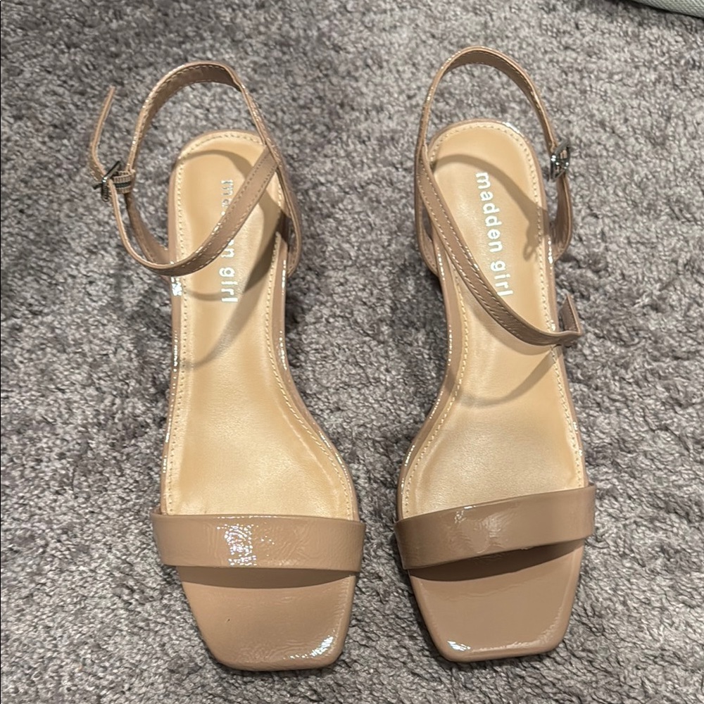 Madden Girl Tan Minimalist Sandals with Block Heel